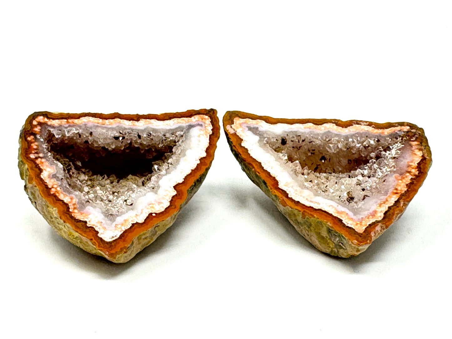Natural Warring States Agate Geode Pair With Druzy Crystals 4.1cm
