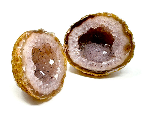 Natural Warring States Agate Geode Pair With Druzy Crystals 3.8cm