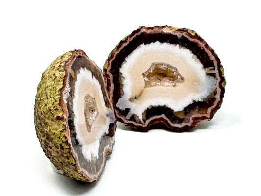 Natural Warring States Agate Geode Pair With Druzy Crystals 3.9cm