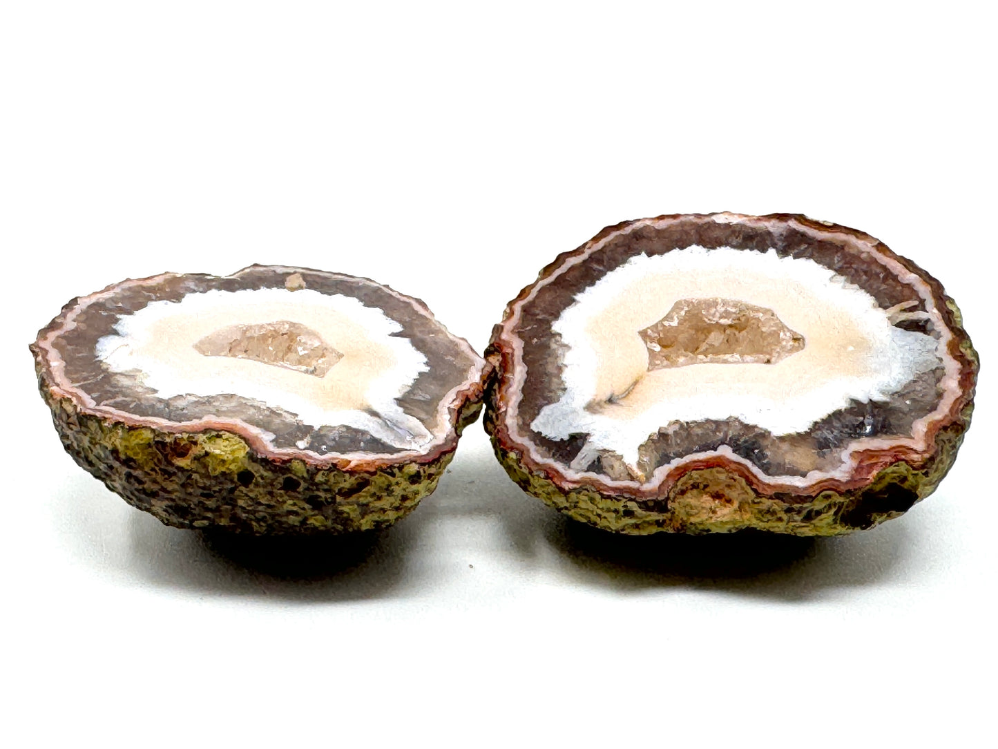 Natural Warring States Agate Geode Pair With Druzy Crystals 3.9cm