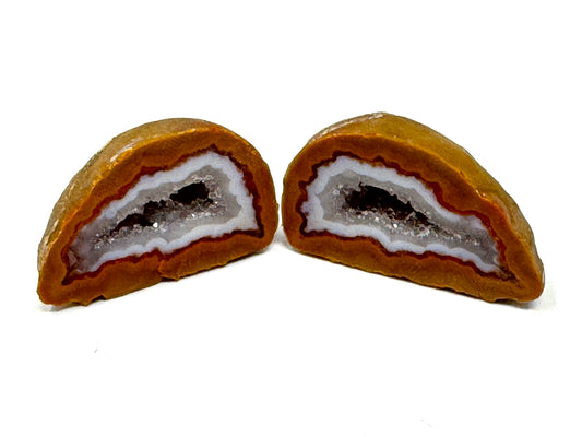 Natural Warring States Agate Geode Pair With Druzy Crystals 3.4cm