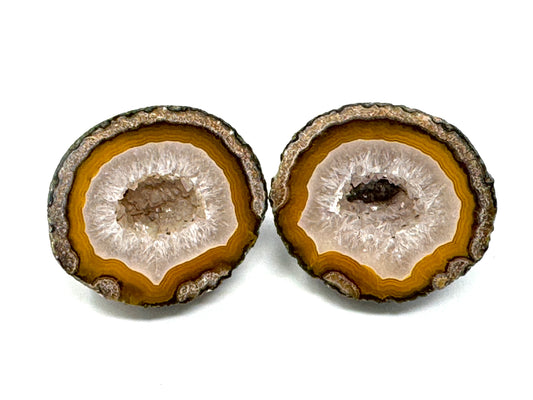 Natural Warring States Agate Geode Pair With Druzy Crystals 3.7cm