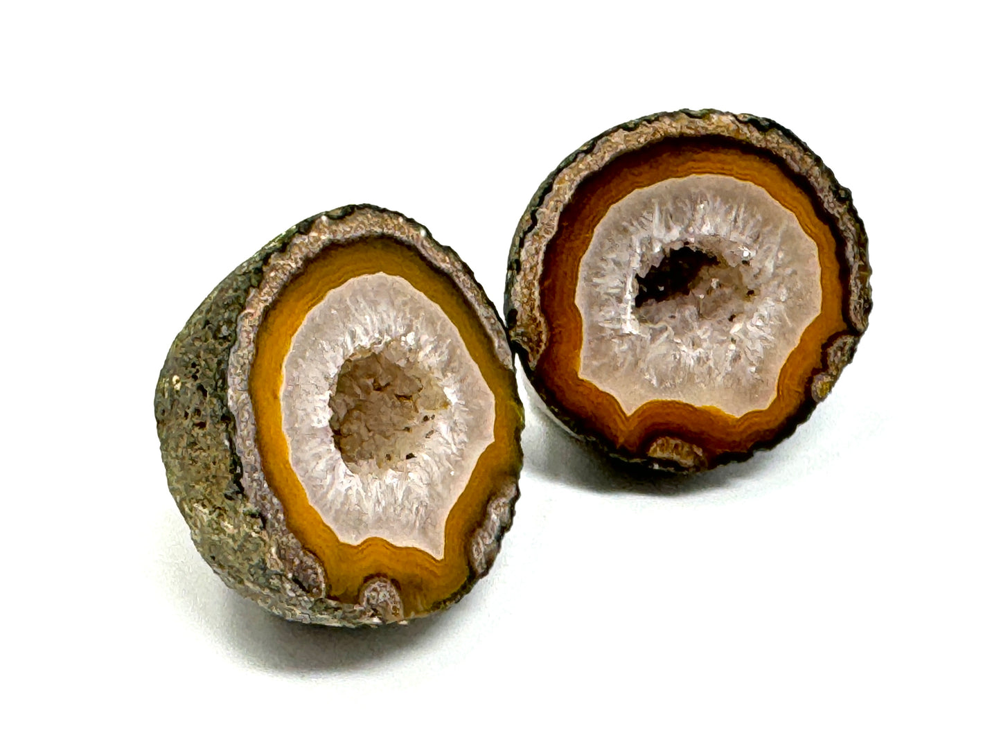 Natural Warring States Agate Geode Pair With Druzy Crystals 3.7cm